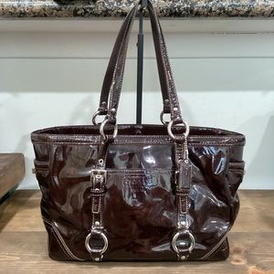 Coach Patent Leather Handbag Tote 10380 Dark Brown
